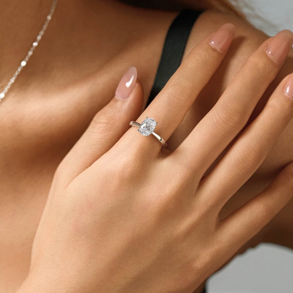 Sterling Silver 1 ct Oval CZ Solitaire Ring 1ct Adjustable Band Museori - Picture 13 of 13